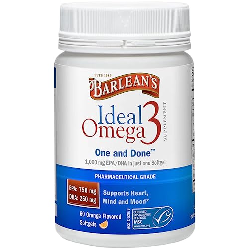 Ideal Omega 3 Fish Oil Supplement, 1,000 mg Softgels, Pharmaceutical Grade EPA & DHA for Brain, Joint, & Heart Health, Orange Flavor, 60 ct