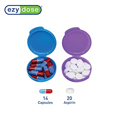 EZY DOSE Daily Round, Portable On-The-Go Pocket Pharmacy, Pill Box, Organizer and Vitamin Containers, Snap Shut Lids, Perfect For Traveling, Colors May Vary, 2 Pack, BPA Free