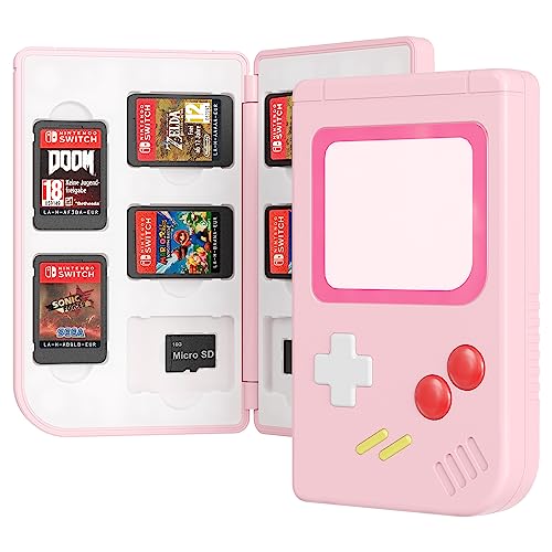 Game Card Case for Nintendo Switch (2019 &amp; 2021 OLED),Nintendo Switch Lite,10 Game Cards &amp; 10 Memory SD Cards Strorage Holder, Gameboy Portable Slim/Small Size Case Pink