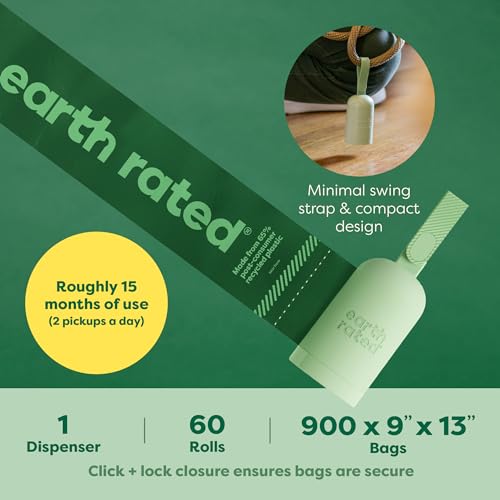 Dog Poop Bag Holder with Bags, Durable and Guaranteed Leakproof, Unscented, 1 Dispenser and 900 Count