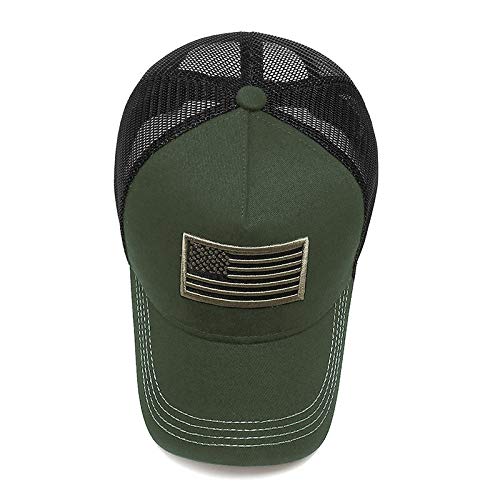 Uphily Army Green US American Flag Trucker Cap - Olive 