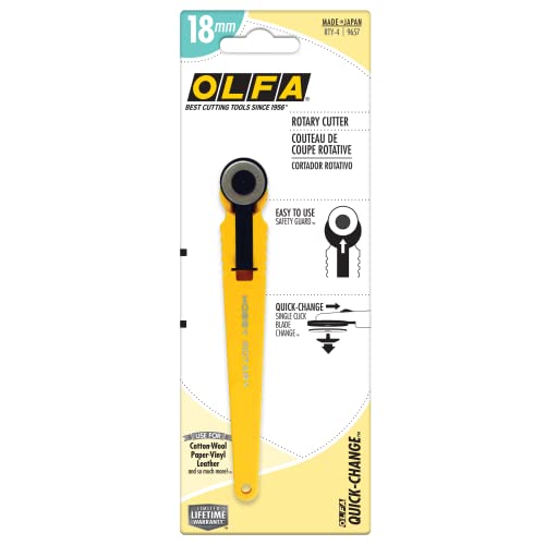18mm Quick-Change Rotary Cutter (RTY-4) - Rotary Fabric Cutter w/Blade Cover for Quilting, Sewing, Crafts, Scrapbooking, Replacement Blade: RB18-2