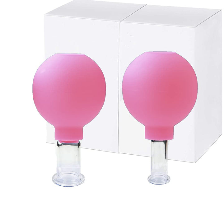 FeelFree Sport 2 Pieces Glass Facial Cupping Kit-Silicone Vacuum Suction Massage Cups Set Anti Cellulite Lymphatic Therapy Sets for Eyes, Face (Pink)