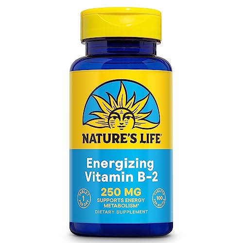 Nature&#39;s Life Vitamin B-2 250 mg - Vitamin B2 Energy Pills for Metabolism Support - High-Potency Riboflavin Plus Calcium Supplement - One Per Day - 100 Servings, 100 Tablets