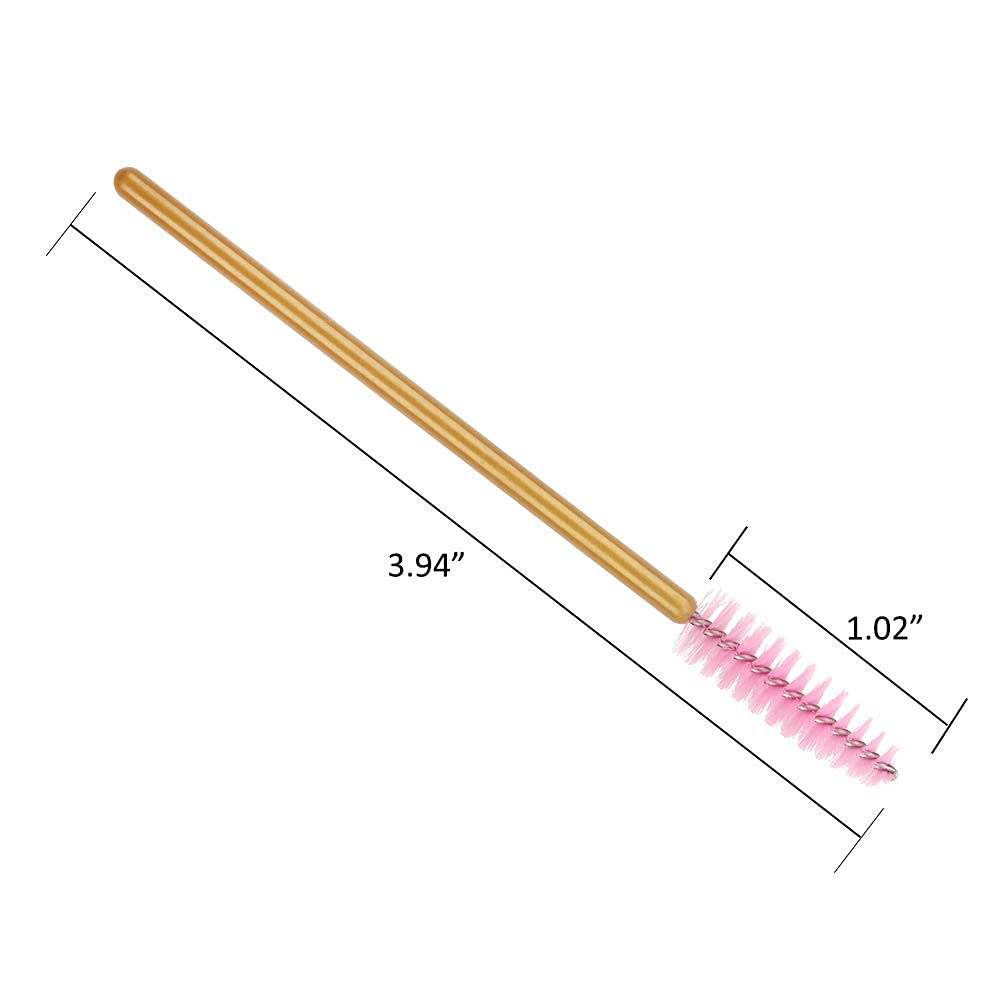 Gold/Pink-300Pcs: 300 Pack Mascara Wands Disposable Eye Lash Brushes Applicator For Eyelash Extensions Makeup Tool Bulk, Gold/Pink