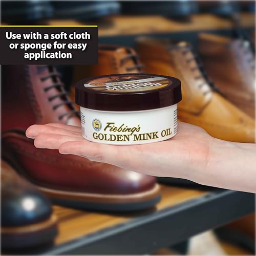 Fiebing&#39;s Golden Mink Oil for Leather Boots (6 oz) - Leather Cleaner &amp; Conditioner - Waterproof, Preserve, Soften All Smooth Leathercraft &amp; Vinyl - Prevents Salt Stains - Use On Couch, Shoe, Purse