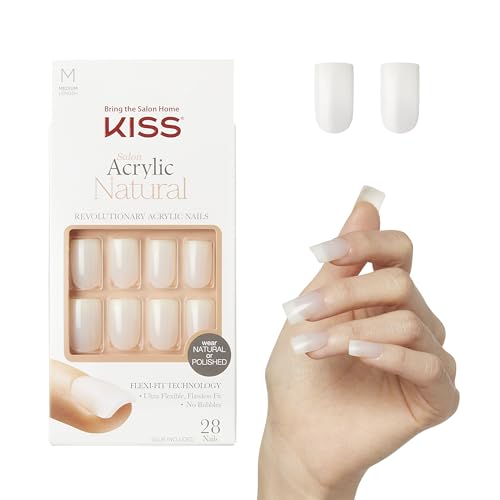 Salon Acrylic, Press-On Nails, Nail glue included, &#39;Euphoria&#39;, French, Medium Size, Square Shape, Includes 28 Nails, 2g Glue, 1 Manicure Stick, 1 Mini File