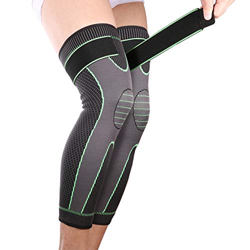 Mumian Full Leg Sleeves Long Compression Leg Sleeve Knee Sleeves Protect Leg, Reduce Varicose Veins and Swelling of Legs(Pair) (Green(with Strap)-1 Pair, XXX-Large)