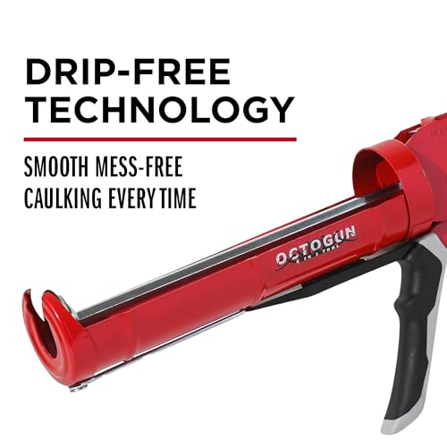 Octogun 930-GTD Drip-Free Caulking Gun - Gator Trigger Grip | Fits 1/10 Gallon Cartridge |10:1 Thrust Ratio | Smooth Hex Rod Cradle with Built-in Smoother Tool | Scraper &amp; Plug Included