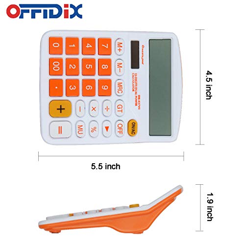 Office Desk Calculator 12 Digit Large LCD Display Calculator Office Desktop Calculator, Dual Power Electronic Calculator (Orange)