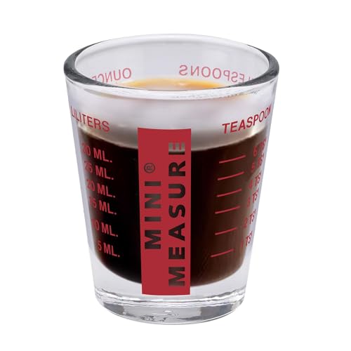 Mini Measure Heavy Glass, 20-Incremental Measurements Multi-Purpose Liquid and Dry Measuring Shot Glass, Red