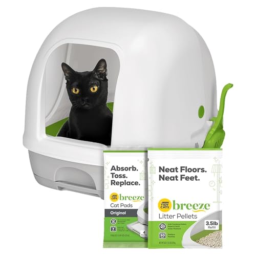 Purina Hooded Litter Box System, BREEZE Hooded System Starter Kit Litter Box, Pellets & Pads