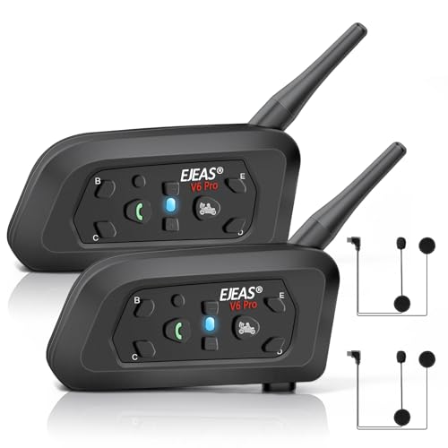Motorcycle Helmet Bluetooth Headset V6 Pro, 2-Way 1200M Motorbike Helmet Intercom Communication System for Ski/ATV/Dirt Motorbike/Off Road for Full-face Helmet Flip-up Helmets(2 Pack)