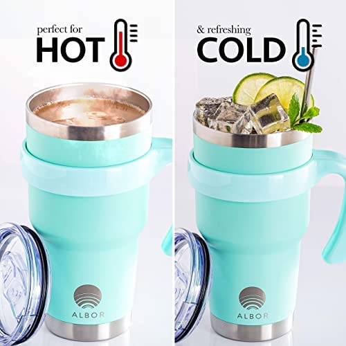 20 oz Insulated Coffee Tumbler With Lid and Straw, Insulated Water Bottle, Stainless Steel Tumbler, Leak Proof Water Bottle, Travel Coffee Mug (Mint, 20 oz)