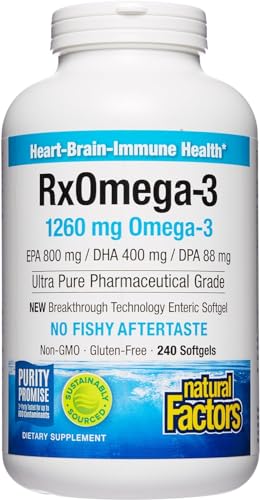 , RxOmega-3 Fish Oil, Pharmaceutical Grade, 1260 mg Omega-3 Per Serving, No Fishy Aftertaste, 240 Count (Pack of 1)