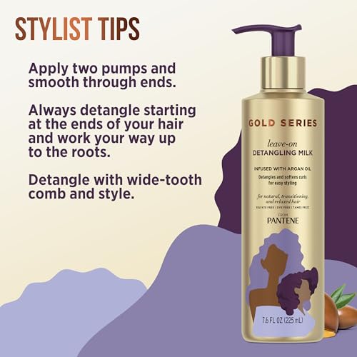 Gold Series Detangling Milk Hair Treatment for Curly Hair, Natural and Textured Hair, 7.6 Fl Oz Leave-On Hair Detangler Infused with Rich Argan Oil, Dye and Sulfate Free Formula