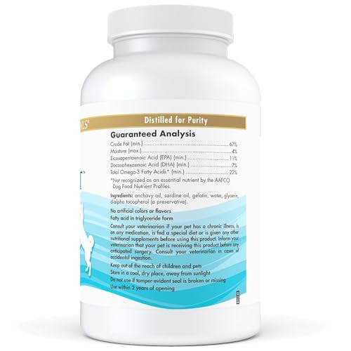 Omega-3 Pet, Unflavored - 180 Soft Gels - 330 mg Omega-3 Per Soft Gel - Fish Oil for Dogs with EPA & DHA - Promotes Heart, Skin, Coat, & Immune Health