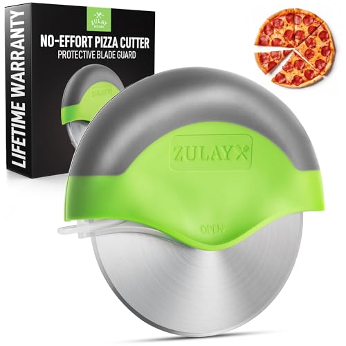 Zulay Handheld Pizza Cutter Wheel - Razor Sharp Stainless Steel Pizza Wheel Cutter With Protective Blade Guard - Round Pizza Cutter With Cover &amp; Slip Resistant Handle Slices Pizza With Ease