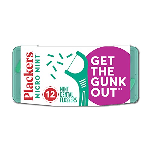 Plackers Micro Mint Dental Floss Picks with Travel Case, 12 Count (Color May vary)