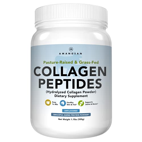 Collagen Peptides Powder (17.6oz). Grass-Fed Hydrolyzed Protein Supplement. Promotes Healthy Joints, Skin, Hair, Nails. Unflavored & Easy to Mix.