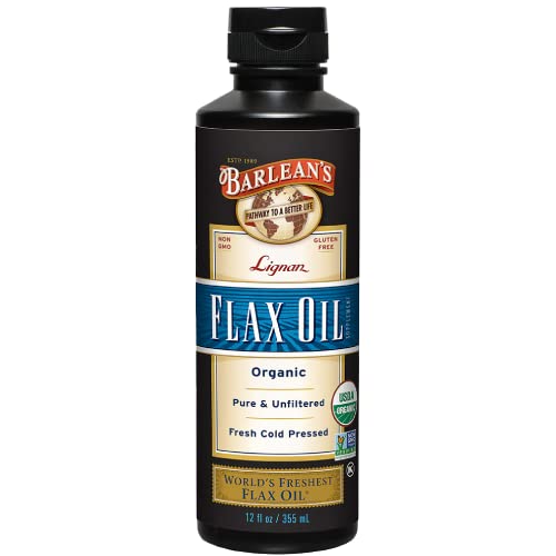 Organic Lignan Flaxseed Oil Liquid Supplement from Cold Pressed Flax Seeds, 7,230 mg ALA Omega-3 Fatty Acids for Healthy Hair, Skin, and Eyes, Gluten Free, 12 oz