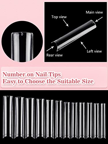 504Pcs XXL No C Curve Nail Tips for Acrylic Nails Professional Set, Straight Square Clear Nail Tips Half Cover Long Fake Nails, Ballerina Shaped French Nails for Nail Salon and DIY Nail Art