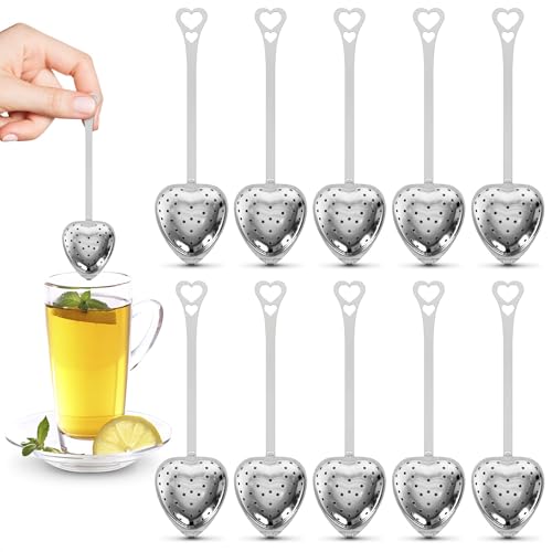 10Pcs Heart Tea Infuser for Loose Leaf Tea Steeper - Tea Diffusers for Loose Tea Leaf Steeper Tea Strainers for Loose Tea Infuser Spoon - Tea Steeper for Loose Tea Strainer Heart Shaped Tea Infuser