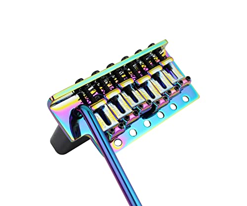 Guyker Tremolo Bridge Vintage Bent Steel Saddles and Zinc Block Compatible with Start ST Electric Guitar (GG-1004, Chameleon Rainbow)