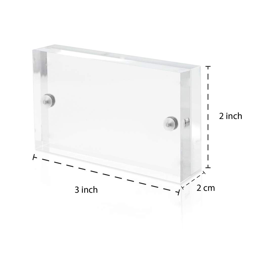 2” x 3” Super Thick [23MM Thickness] Clear Acrylic Magnetic Block Picture Frame, Double-Sided, Frameless, Freestanding, Floating Photos, for Desktop &amp; Tabletop Display (2x3)