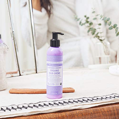 Dr. Bronner&#39;s - Organic Hair Crème (Lavender Coconut, 6 Ounce) - Leave-In Conditioner and Styling Cream, Made with Organic Oils, Hair Cream Supports Shine and Strength, Nourishes Scalp, Non-GMO