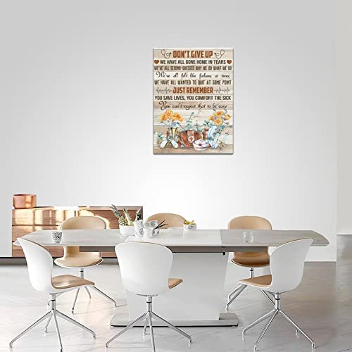 Inspirational Wall Art Nurse Cap Injector Flower Picture Painting Gifts for Nurse Medical Staff Team Motivational Quotes Don&#39;t Give Up Framed Canvas Prints Modern Office Artwork Decor 12x16
