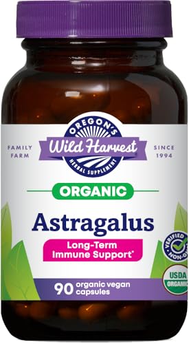 Oregon&#39;s Wild Harvest, Certified Organic Astragalus Capsules for Immunity Support, 1125 MGS, 90 Count