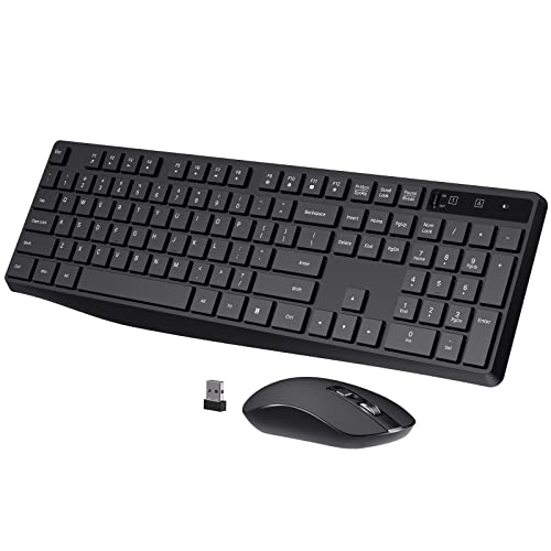 Wireless Keyboard and Mouse Combo, 2.4G USB Cordless Mouse and Keyboard, 3 Level DPI Slim Ergonomic Mouse, Responsive Plug &amp; Play for Computer Laptop PC - Full Size