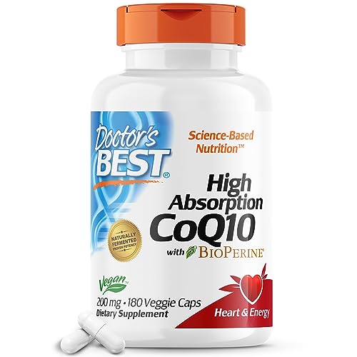 Doctor's Best High Absorption CoQ10 with BioPerine, Non-GMO, Gluten & Soy Free, Naturally Fermented, Vegan, Heart Health and Energy Production, 200 mg, 180 Count