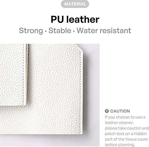 Carrotez Tissue Box Cover, Refined Modern PU Leather Square Holder - Decorative Holder/Organizer for Bathroom Vanity Countertop, Night Stands, Office Desk & Car 5X5X5 White