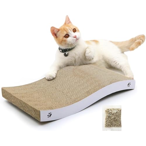 Cat Scratcher, Durable Scratch Pad, Corrugated Cardboard Scratching Board for Indoor Cats, Heavy Duty, Double-Sided Usability, Recyclable, with Catnip