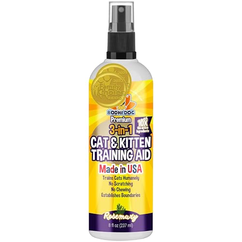 3-in-1 Cat &amp; Kitten Training Aid - Cat Deterrent Spray for Indoor and Outdoor Use - Protect Furniture, Rugs and Plants - Establish Boundaries &amp; Keep Felines Off - Made in USA (8 Fl Oz)