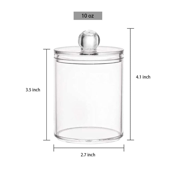 2 Pack Qtip Holder Storage Canister for Cotton Ball, Cotton Swab, Pads, Floss; 10-Ounce Clear Plastic Apothecary Jar with Lid, Bathroom Makeup Organizer (2)