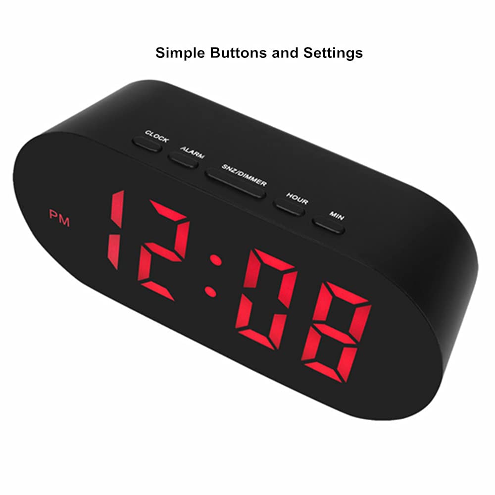 Simple Easy to Use Digital Alarm Clock,Small Compact,Auto Dim at Night and 6 Manual Brightness adjustments,Mains Powered,Crescendo Alarm with Snooze,12/24hr,Black
