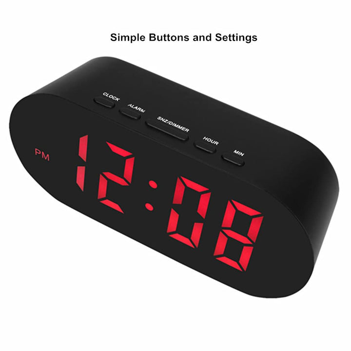 Simple Easy to Use Digital Alarm Clock,Small Compact,Auto Dim at Night and 6 Manual Brightness adjustments,Mains Powered,Crescendo Alarm with Snooze,12/24hr,Black