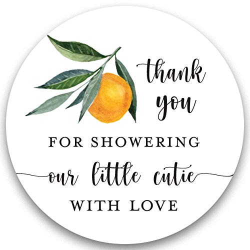 2 Round Orange Clementine Baby Shower Cutie Thank You Favor Stickers (40 Labels)