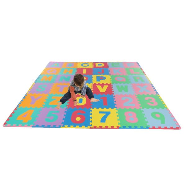 Kids' 96-Piece Foam Floor Alphabet and Numbers Puzzle Play Mat for Babies and Toddlers - Interlocking Tile Game by Trademark Games (Multicolored)