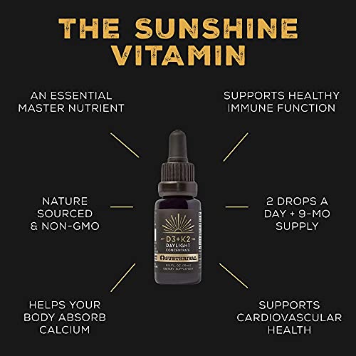 : Vitamin D3+K2 Daylight Concentrate, AKA The Sunshine Vitamin, 0.5 oz, Approx. 270 Servings, Supports Immune, Cardiovascular & Bone Health