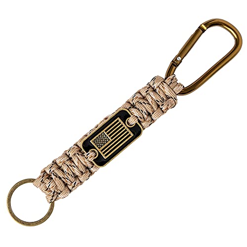 Hero Company Desert Camo Paracord USA Flag Keychain with Carabiner - Helps Pair Veterans with a Service Dog