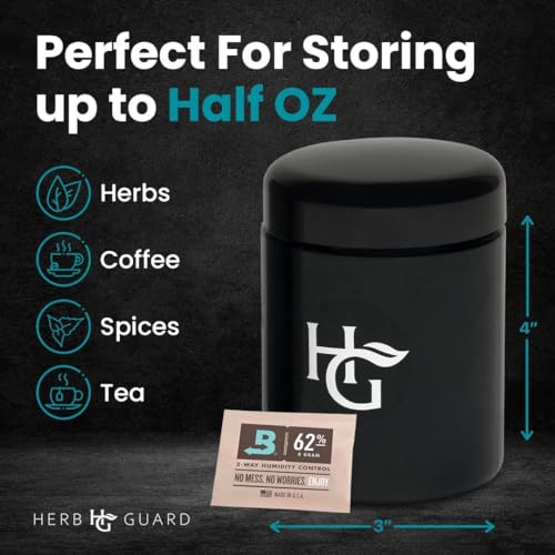 Herb Container - Half Oz Smell Proof Jar &amp; Humidity Pack (250 ml) Airtight UV Protection Keeps Herbs Fresh for Months