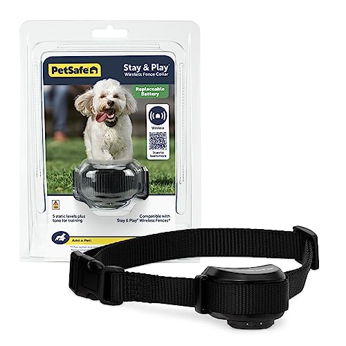 Stay & Play Wireless Pet Fence with Replaceable Battery Collar – for Dogs & Cats Over 5 lb – Waterproof Receiver Collar Tone & Static Correction – from Parent Company of Invisible Fence Brand