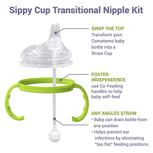 Anpei Sippy Cup Soft Spout Transitional Nipple Kit Bundle Compatible with Comotomo Baby Bottles, 5 oz and 8 oz | Value Bundle 2 Kits + Brushes (Green)