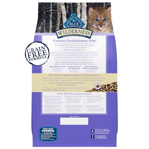 Blue Buffalo Wilderness Natural Kitten Dry Cat Food, with DHA and ARA to Support Brain and Eye Development, High-Protein and Grain-Free Diet, Chicken, 5-lb. Bag