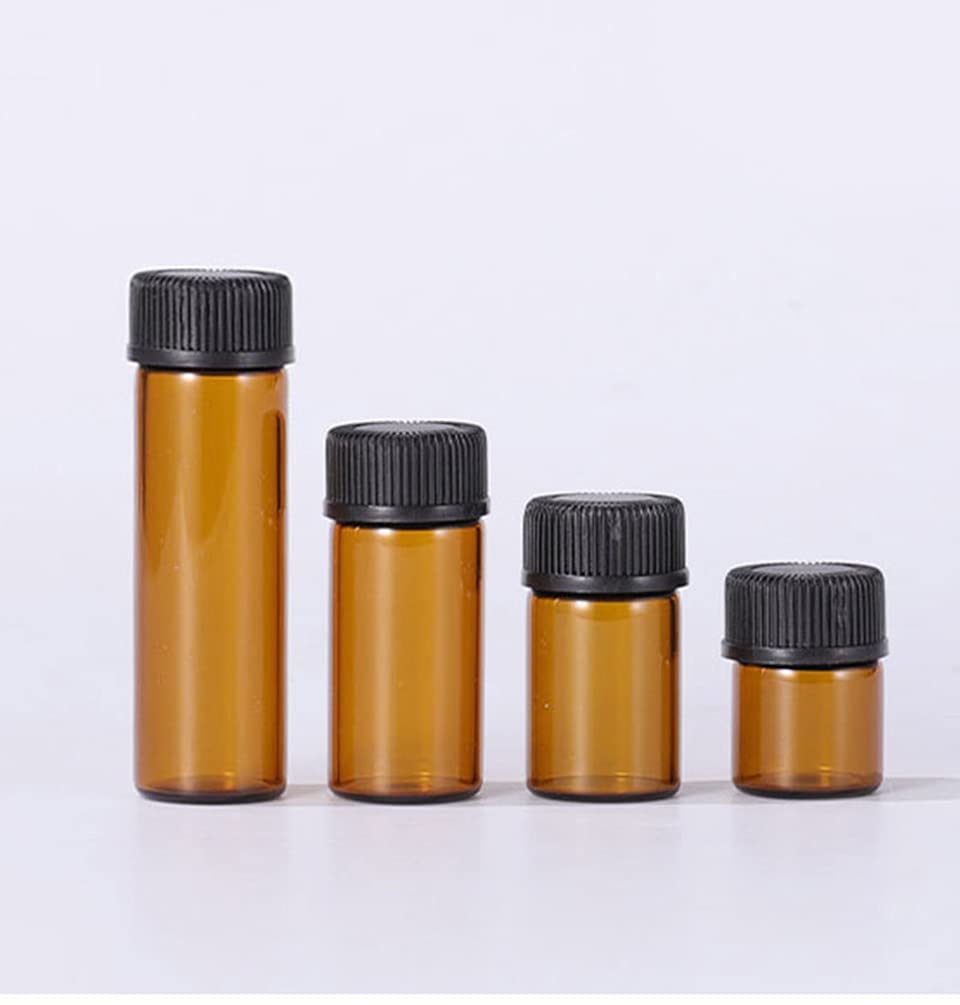50Pack Set 1ML 2ML 3ML 5ML Amber Glass Bottle with Orifice Reducer and Cap Small Essential Oil Vials (2ML)