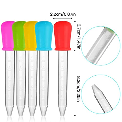 10 Pack Liquid Pipettes Droppers Silicone 5ml Clear Medicine Eye Dropper for Kids with Bulb Tip &amp; Clean Brush for Candy Mold, Gummy Bear, Gelatin Maker, Oil Science, Crafts Projects (10 Colors)